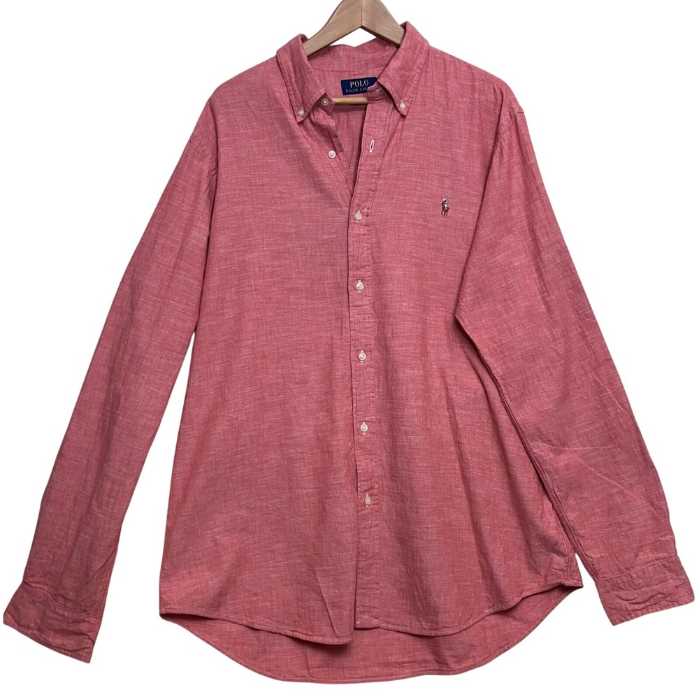 Polo Ralph Lauren Button Down Men XL Pink Excellent Linen Blend Classic Fit